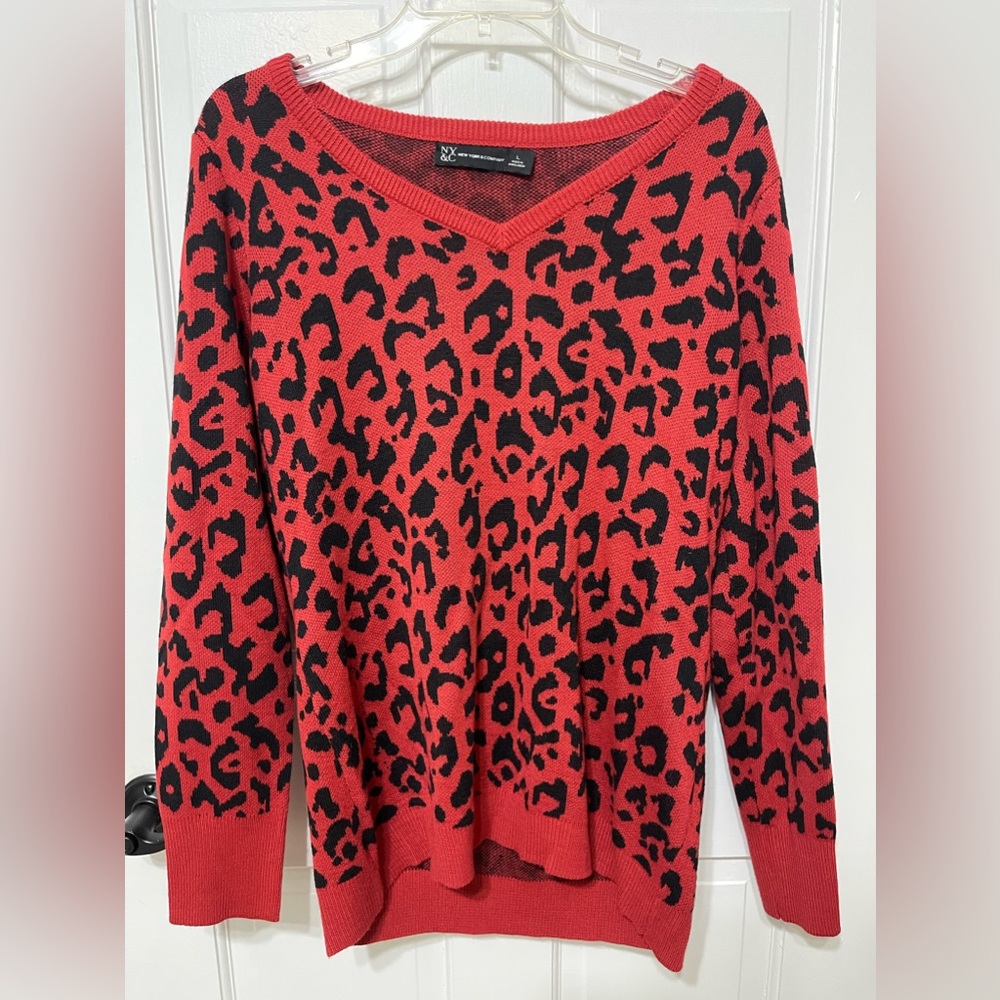 NY & Co red cheetah print sweater